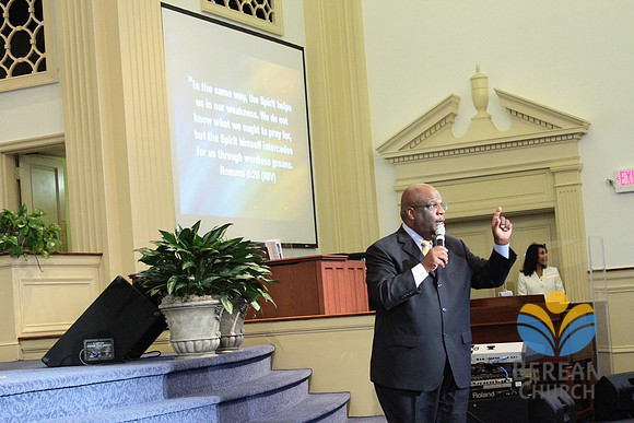 Pastor Russell emphasizes a scripture during his sermon on "Super Prayer."(first service). April 28, 2012 (Official Berean SDA Church Photo by David Stewart)