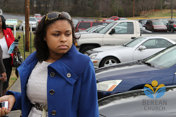 Ms. Gomez entering the church. Jan 12, 2013 (Official Berean SDA Church Photo by Richard White)